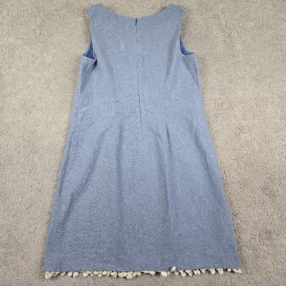 Jessica Howard Dress 10 Linen Shift Light Blue Pom Trim Mini Sleeveless Beachy - Picture 2 of 12